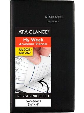 At-A-Glance Academic 12-Month Pocket Planner Jul 26-Jun 27 Black 3.5"x11" School